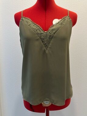 Melrose Market - Olive Lace-Trim V-Neck Cami Tank Top - Women's Size Extra Small